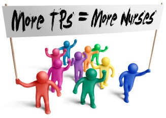 "More TPs = More Nurses" placard