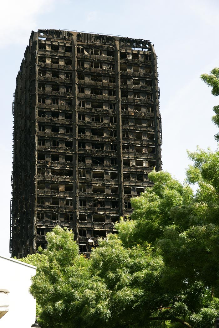 Grenfell Tower remains.