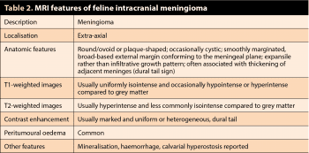 Table 2. MRI features of feline intracranial meningioma