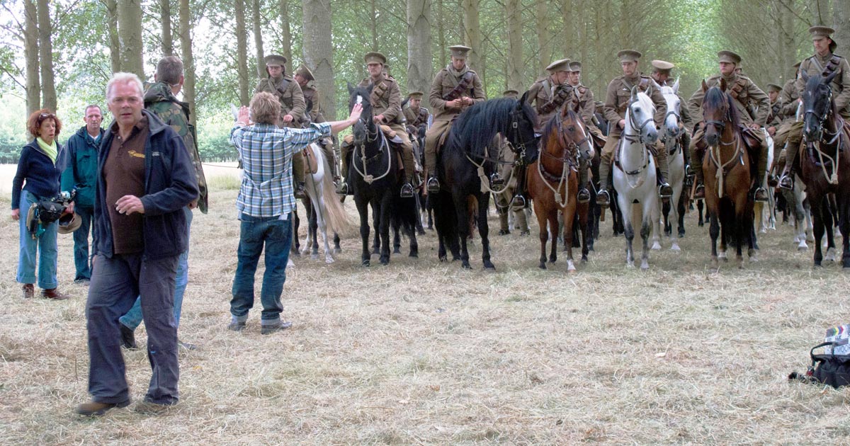 A scene being shot on the War Horse film set.