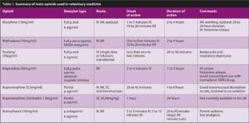 Table 1. Summary of main opioids used in veterinary medicine
